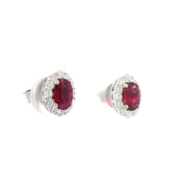 Vibrant Color Stone 18K White Gold 1.07 Carats Oval Ruby & 0.44 Carats Diamond Halo Stud Earrings