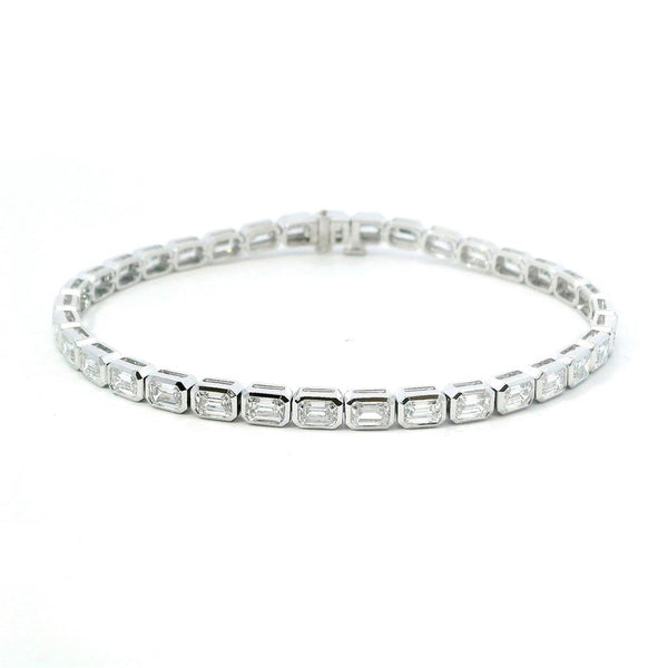 Sophisticated & Timeless Diamond Bracelets 14K Gold White Lab Grown Emerald Cut Diamond Tennis Bracelet - 7.13 CTW, Size 7 Inch