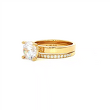 MPJ Elegant Diamond Mountings 14K Gold Yellow Diamond Accented Round False Carats, 6.5 6.5 MM Engagement Ring - 0.23 Carats Accent Diamonds