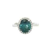 Bold & Elegant 18K Gold White Diamond Halo Ova Blue Tourmaline Fashion Ring - Oval Tourmaline 2.68 Carats & Diamond 0.22 Carats