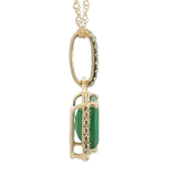 Vibrant Colored Stone Necklaces 14K Gold Yellow 1.00 Carats Emerald & 0.10 Carats Diamond Halo Necklace, 18 Inch