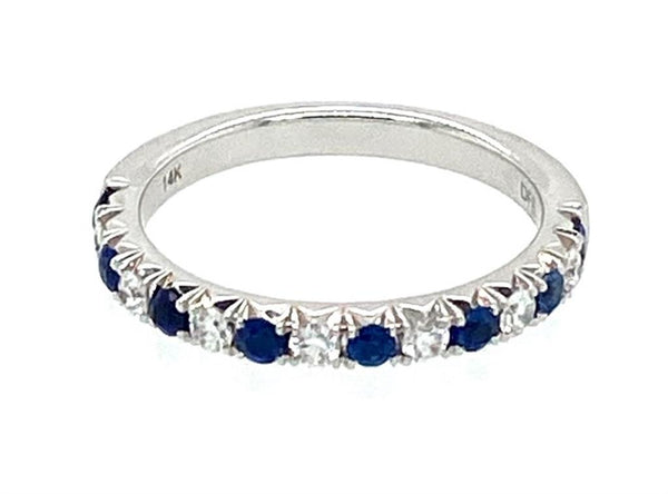 White 14 Karat Gold 0.30 Carats Sapphires & 0.25 Carats Diamonds Stackable Ring