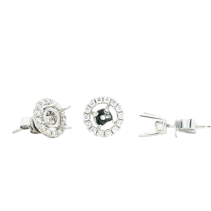 Classic & Contemporary 18K White Gold 0.45 Carats Diamond Semi Mount Stud Earrings & Halo Jackets