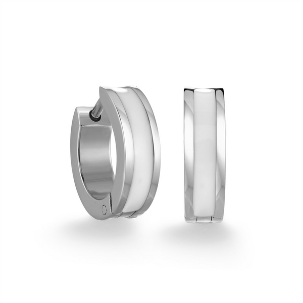 White Stainless Steel Huggie Earrings