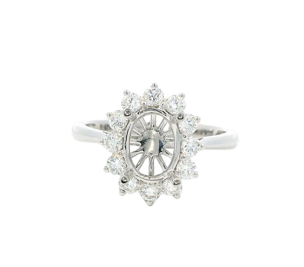 18K White Gold Engagement Ring Setting for 8x6mm Oval Gemstone with 0.53ct Diamond Halo