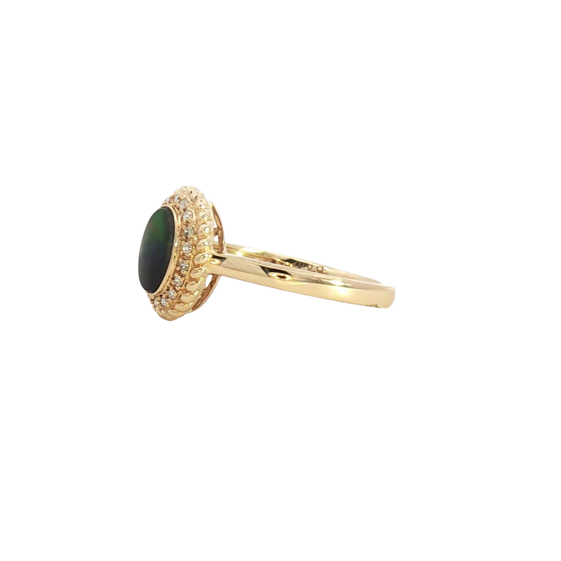 Bold & Elegant 14K Yellow Gold  Oval Cut 0.73 Carats Ammolite & 0.07 Carats Diamond Halo Ring