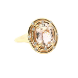 Bold & Elegant 18K Gold Yellow Accented Color Stone Fashion Ring - Oval Cut PinkToumaline 3.64 Carats & Diamond 0.12 Carats