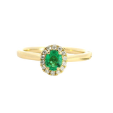 Bold & Elegant 18K Yellow Gold Oval Cut 0.31 Carats Emerald & 0.10 Carats Diamond Halo Ring