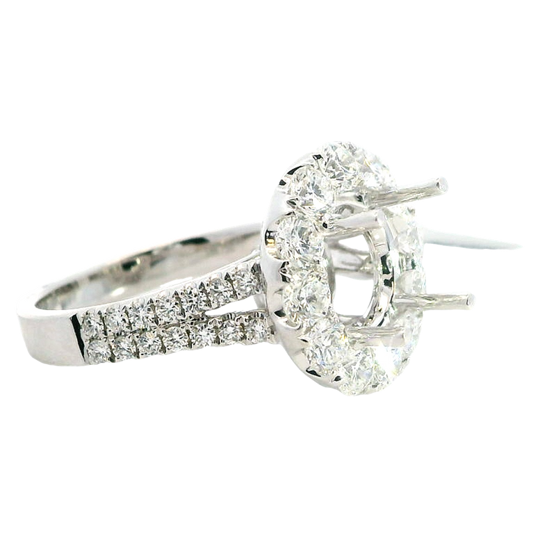 Elegant Diamond Mountings 18K White Gold 2.5 Carats Round Diamond Halo Semi Mount Ring -  1.77 Carats