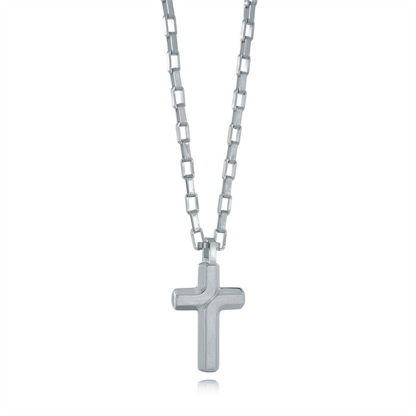Stainless Steel Box Link Cross Necklace - 20 Inch
