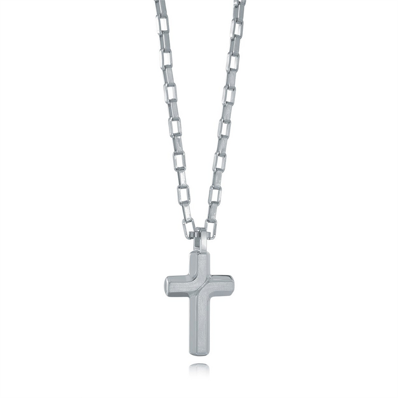 Stainless Steel Box Link Cross Necklace - 20 Inch