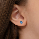 14K Yellow Gold March Birthstone Blue CZ Heart Earrings For Children