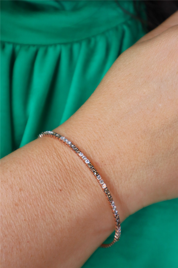 Sophisticated & Timeless Diamond Bracelets 14K Gold Rosé & Titanium Brown & White Diamond Flexible Bangle Bracelet - 0.98 CTW, Size 6.75 Inch