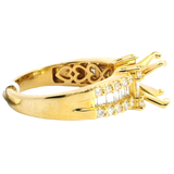 Elegant Diamond Mountings 18K Yellow Gold Baguette & Round Cut 0.78 Carats Diamond Semi Mount Ring For A Round Cut 2.0 Carats Gemstone