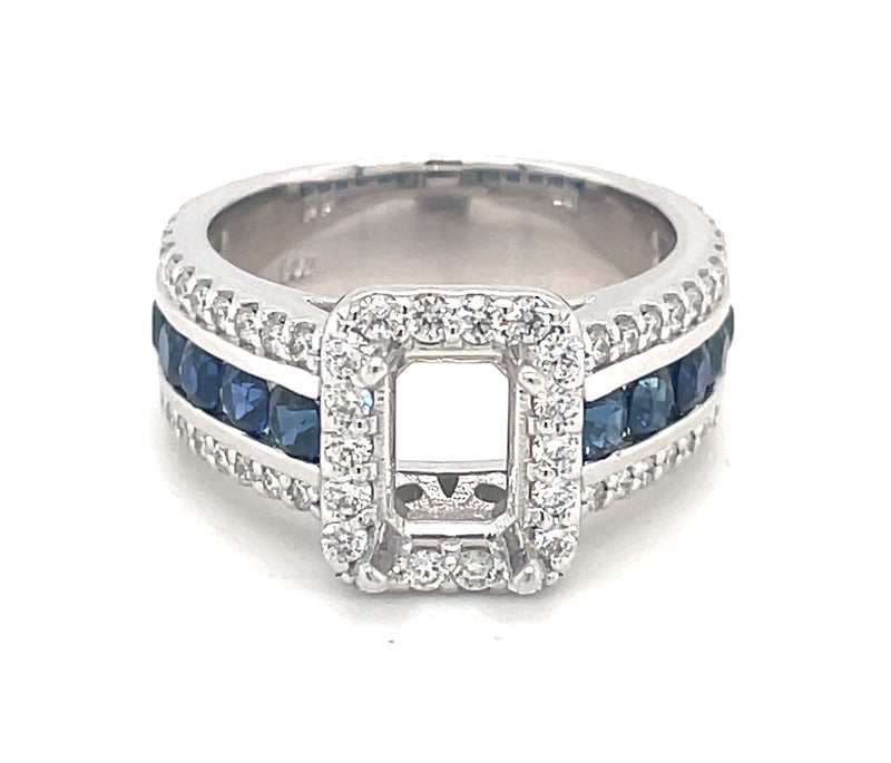 White 14 Karat Gold 1.18 Carats Blue Sapphires & 0.65 Carats Diamond Halo Engagement Ring