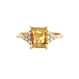 Bold & Elegant 18K Yellow Gold Emerald Cut 1.62 Carats Yellow Beryl & 0.17 Carats Diamond Ring
