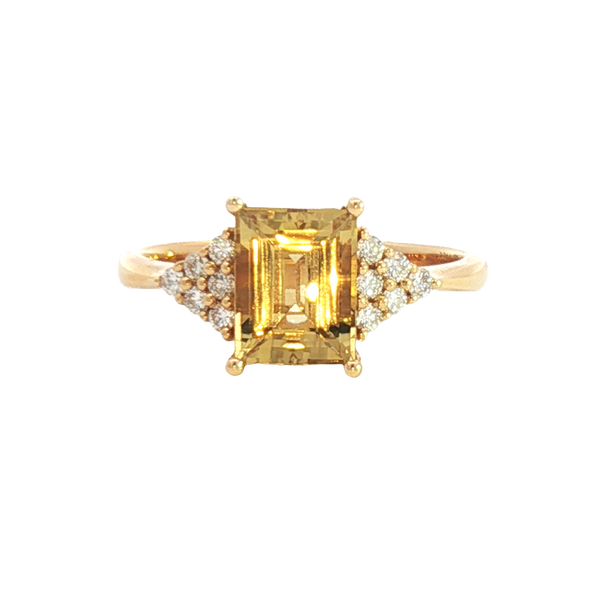 Bold & Elegant 18K Yellow Gold Emerald Cut 1.62 Carats Yellow Beryl & 0.17 Carats Diamond Ring