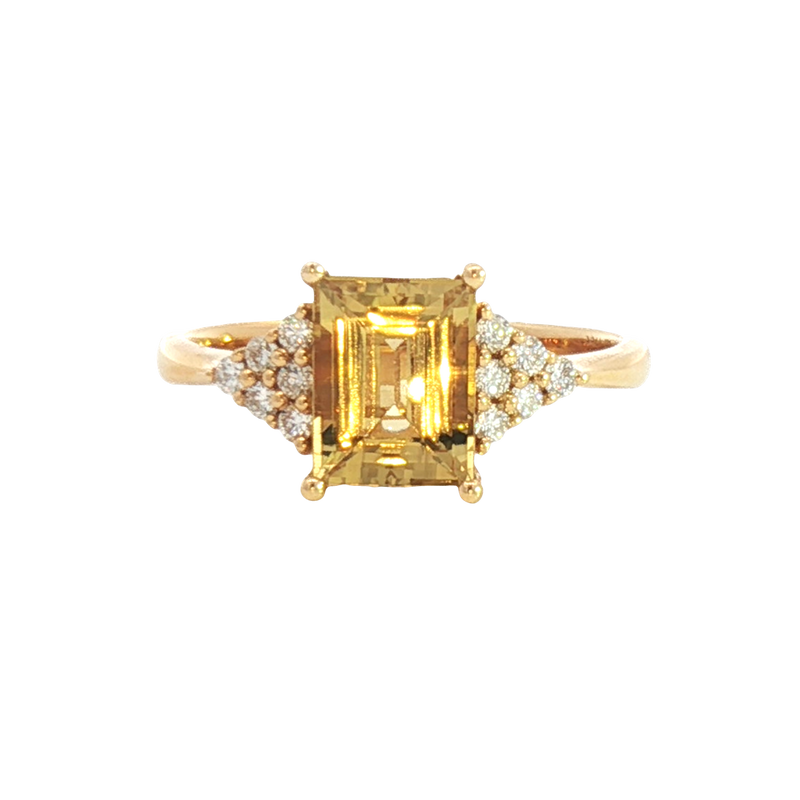 Bold & Elegant 18K Yellow Gold Emerald Cut 1.62 Carats Yellow Beryl & 0.17 Carats Diamond Ring