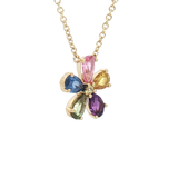 Vibrant Colored Stone Necklaces 14K Yellow Gold 1.13 Carats Sapphires & 0.02 Carats Diamond Floral Necklace, 18 Inch