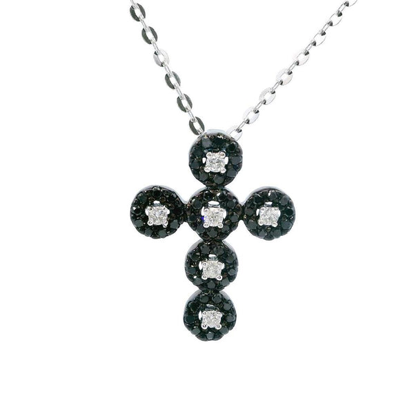 Elegant Diamond Necklaces & Pendants 18K Gold Black 0.24 Carats Diamond & 0.07 Carats Diamond Medium Cross Pendant