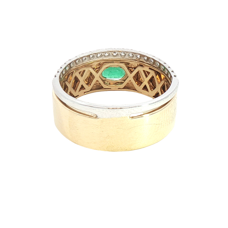 Bold & Elegant 14K Yellow & White Gold 0.22 Carats Emerald & 0.234 Carats Diamond Ring