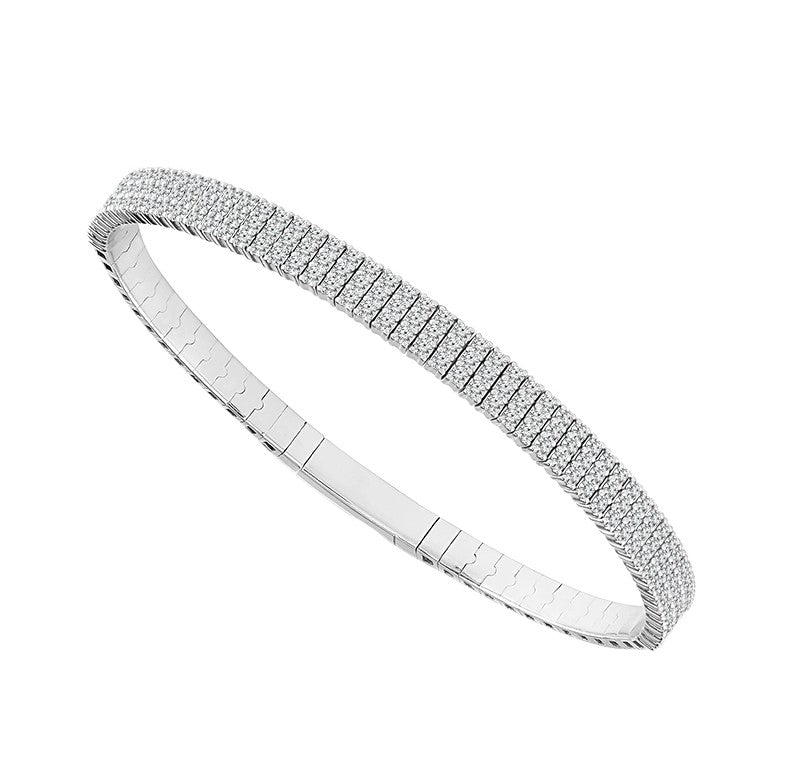 White 14 Karat Gold 1.5 Carats Diamond Fexible Bangle Bracelet