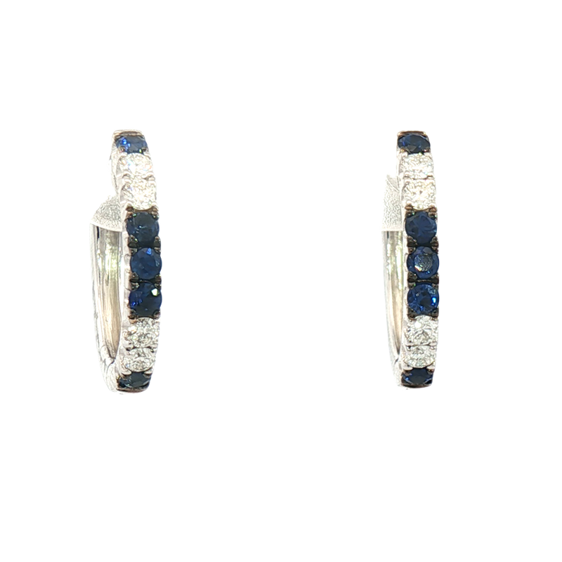 Vibrant Color Stone 14K Gold White 0.32 Carats Sapphires & 0.20 Carats Diamonds Medium Hoop Earrings