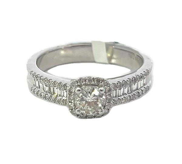 14K Gold White Halo Round Diamond Engagement Ring - 0.83 CTW Diamond