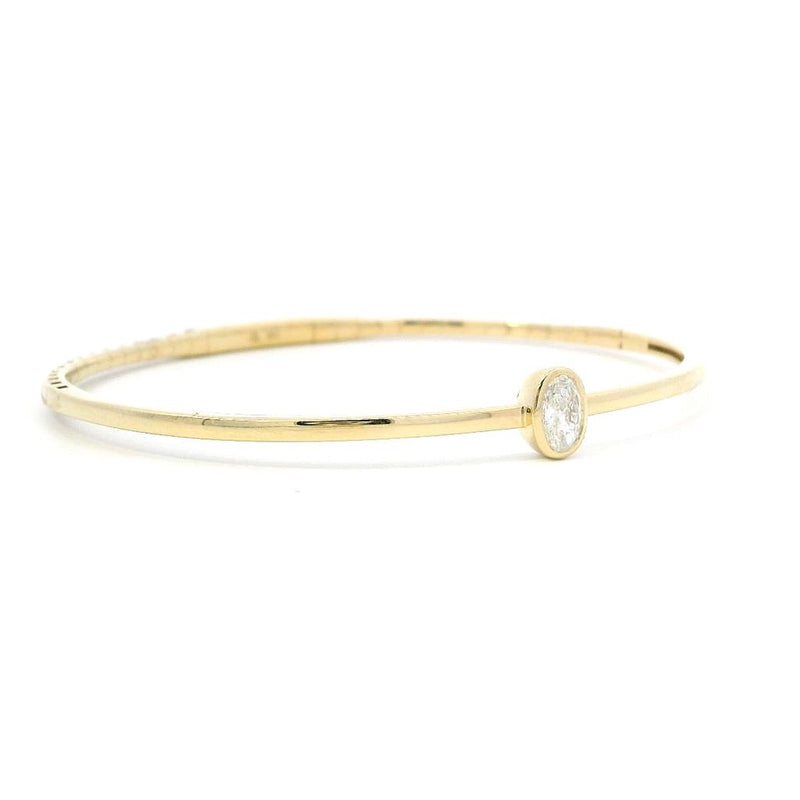 Sophisticated & Timeless Diamond Bracelets 14K Gold Yellow & Titanium Flexible Oval Bezel Diamond Bangle Bracelet - 0.39 CTW, Size 6.75 Inch