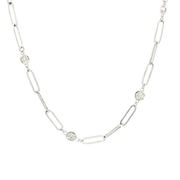 Elegant Diamond Necklaces 14K White Gold 0.98 Carats Diamond Station Necklace - 18 Inch