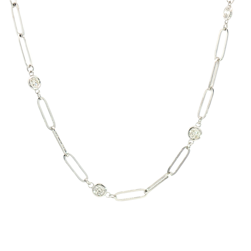 Elegant Diamond Necklaces 14K White Gold 0.98 Carats Diamond Station Necklace - 18 Inch