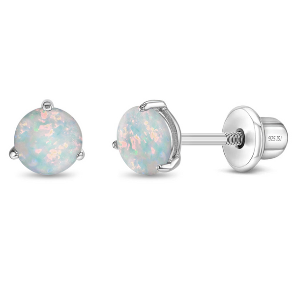 Sterling Silver October Birthstone Opal Earrings For Children