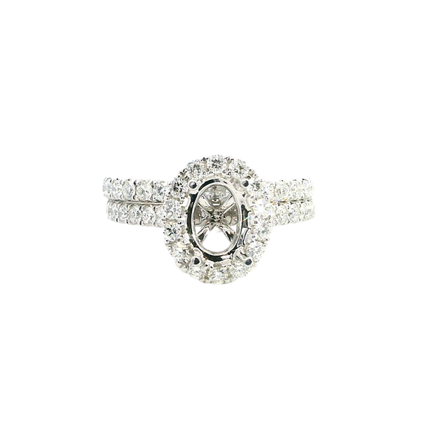 18K White Gold Halo 0.91 Carats Diamond Halo Wedding Set - Semi Mount 0.58 Carats Engagement Ring & Matching 0.33 Carats Wedding Band