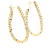 Classic & Contemporary 18K Yellow Gold Inside Out 0.93 Carats Diamond Large Oval Hoop Earrings
