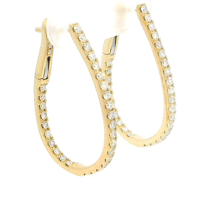 Classic & Contemporary 18K Yellow Gold Inside Out 0.93 Carats Diamond Large Oval Hoop Earrings