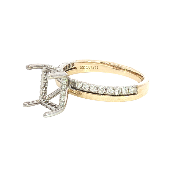 Elegant Diamond Mountings 14K Yellow & White Gold Emerald Cut 7x5mm Diamond Semi Mount Engagement Ring -  0.26 Carats