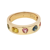 Bold & Elegant 14K Yellow Gold 0.74 Carats Multi Colored, Multi Cut Sapphire Stackable Ring