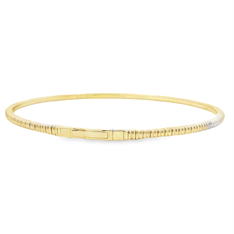 Sophisticated & Timeless Diamond Bracelets 14K Gold & Titanium Yellow Ribbed & Diamond Flexible Bangle Bracelet - 0.46 CTW, Size 6.75 Inch
