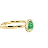 Bold & Elegant 18K Yellow Gold Oval Cut 0.31 Carats Emerald & 0.10 Carats Diamond Halo Ring