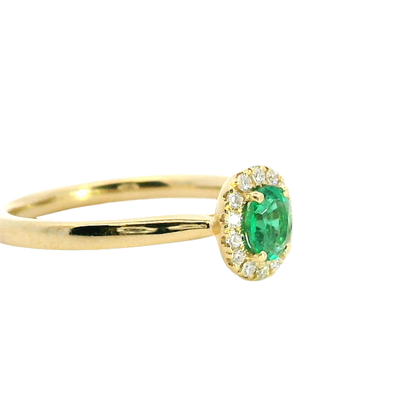 Bold & Elegant 18K Yellow Gold Oval Cut 0.31 Carats Emerald & 0.10 Carats Diamond Halo Ring