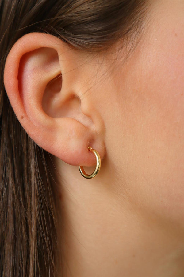Elegant Precious Metal Earrings 10K Gold Yellow 2x12mm Huggie Polished Earrings