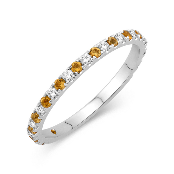 White 14 Karat Gold 0.12 Carats Citrine & 0.14 Carats Diamond Stackable Band