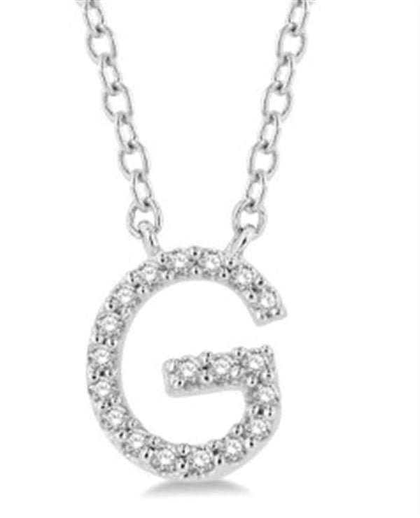 White 10 Karat Gold 0.06 Carats Diamond Initial Necklace