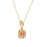 Elegant Colored Stone Necklace 14K Gold Yellow 1.41 Carats Mandarin Garnet & 0.18 Carats Diamond Halo Pendant Necklace - 16-18 Inch