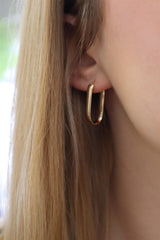 Elegant Precious Metal Earrings 14K Gold Yellow Medium 4x24mm Oblong Hoop Earrings
