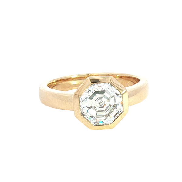 14K Yellow Gold Bezel Set Octagonal Cut 2.19 Carats Lab Grown Solitaire Diamond Engagement Ring