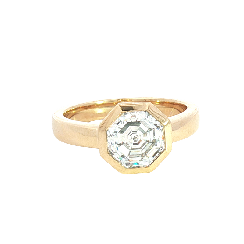 14K Yellow Gold Bezel Set Octagonal Cut 2.19 Carats Lab Grown Solitaire Diamond Engagement Ring