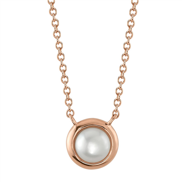Elegant Pearl Necklaces & Pendants 14K Rose Gold Bezel Set 4.8-5.0MM Pearl Necklce - 18 Inch