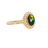 Bold & Elegant 14K Yellow Gold  Oval Cut 0.73 Carats Ammolite & 0.07 Carats Diamond Halo Ring