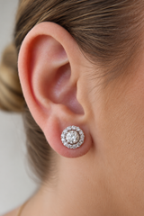 Classic & Contemporary 18K White Gold Semi Mount Stud Earrings & 1.01 Carats Diamond Halo Jackets